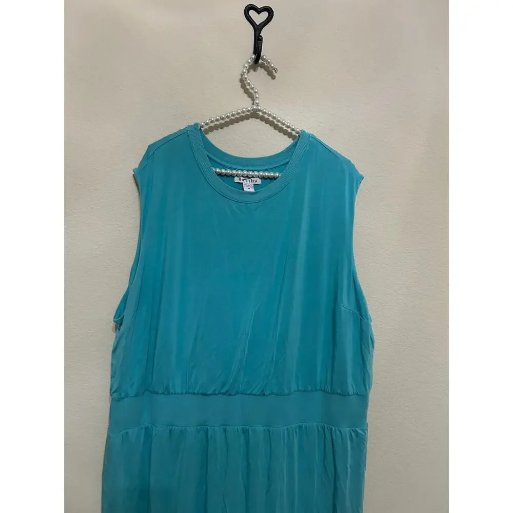 Athleta Dress Size 2X Teal Athletic Sleeveless Gym Yoga Comfort Loungewear Maxi - Picture 2 of 10